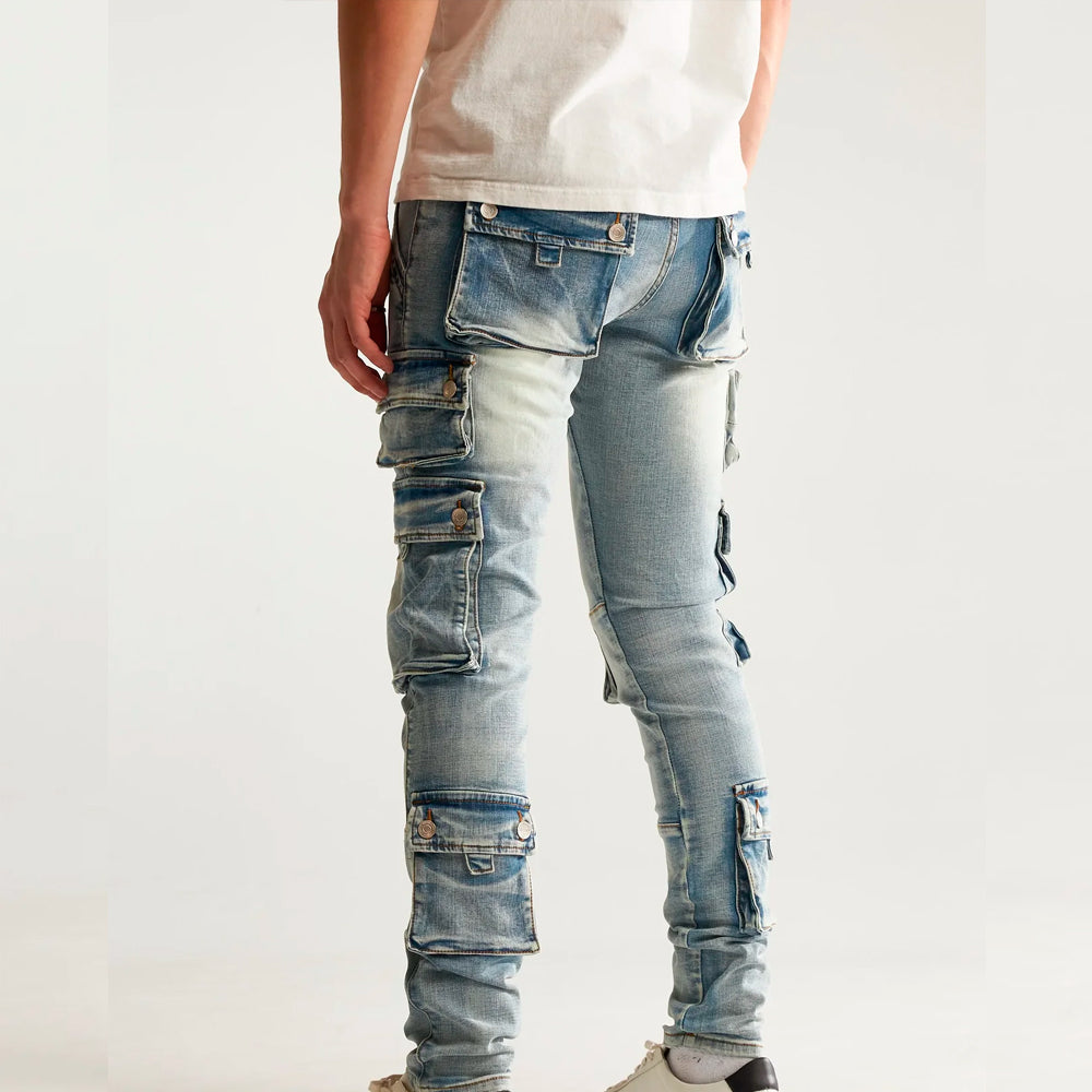 Embellish Jeans - Blue Cargo Denim