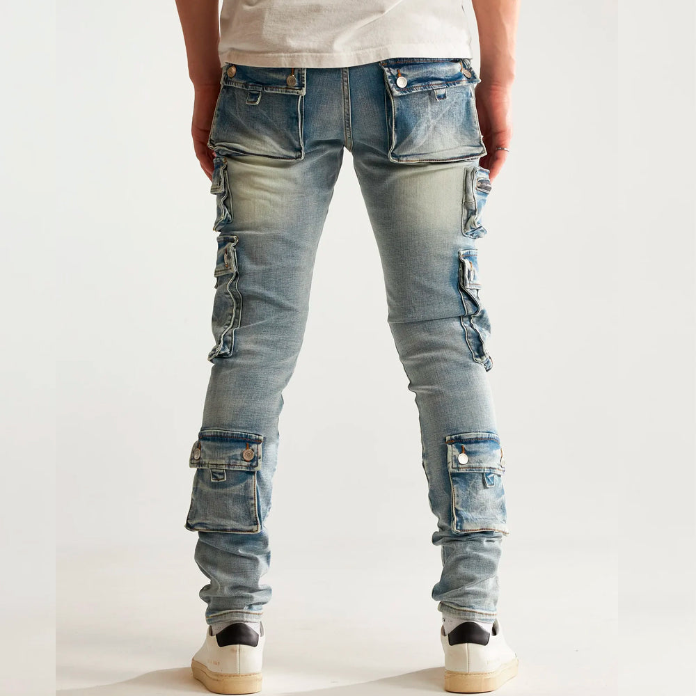 Embellish Jeans - Blue Cargo Denim