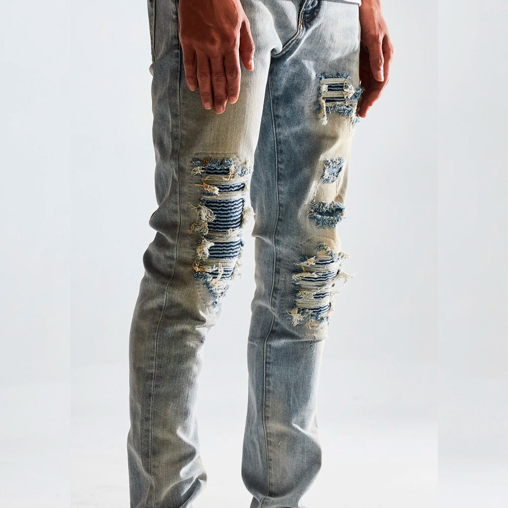 Embellished - Light Blue Distressed Denim