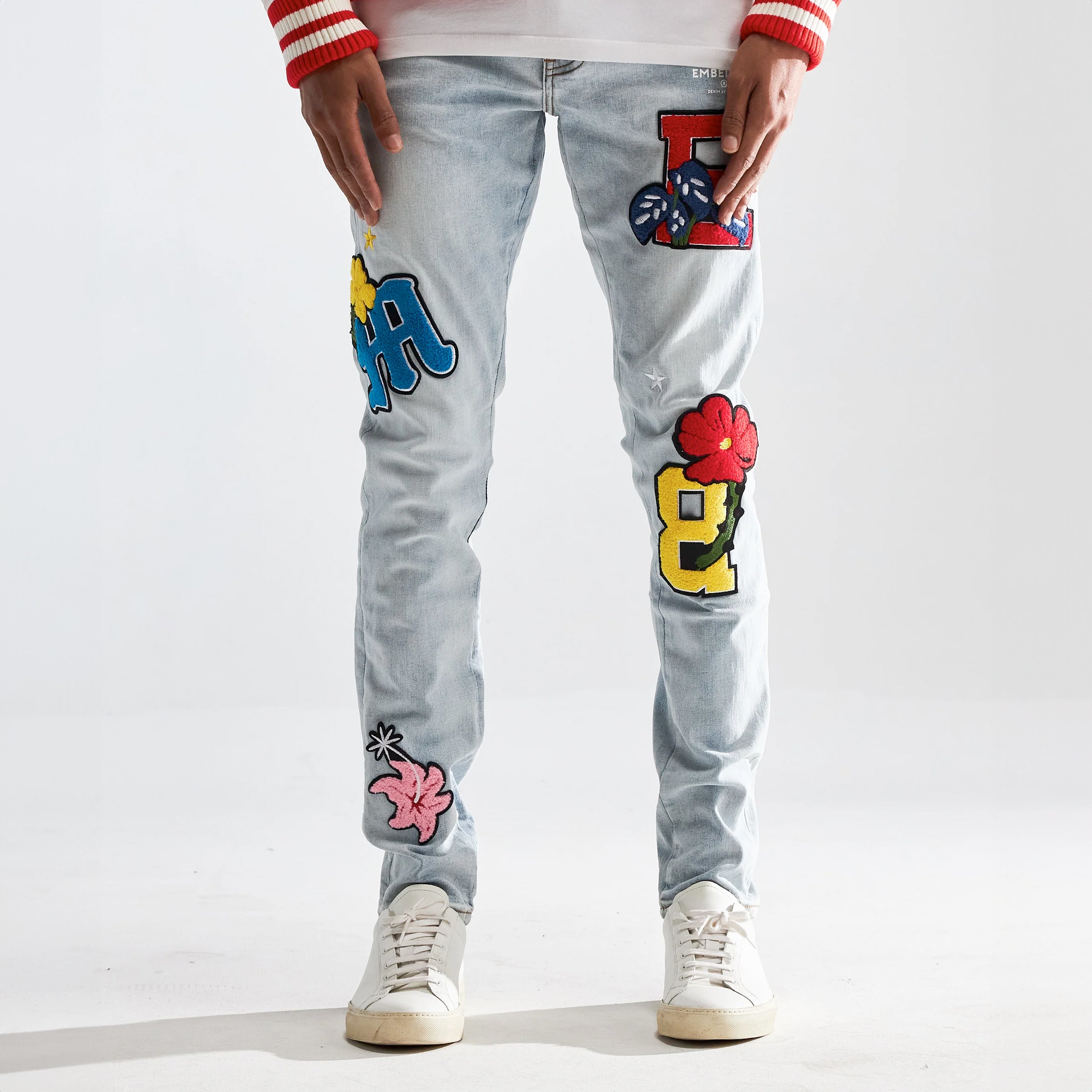 Embellish Light Blue Embroidered Denim