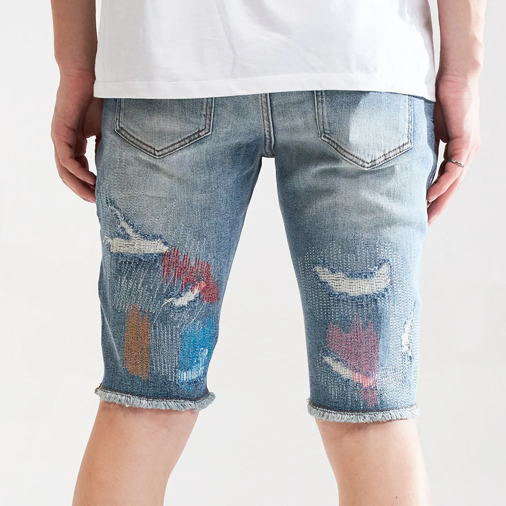 Embellish - Blue Paint Denim Shorts