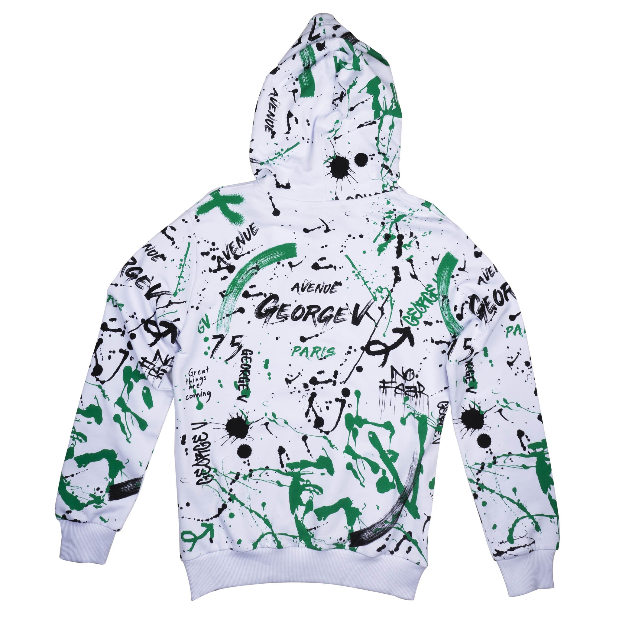 GEORGE V PAINT SPLATTERED BEDAZZLED HOODIE WHITE/GREEN - GV-2419