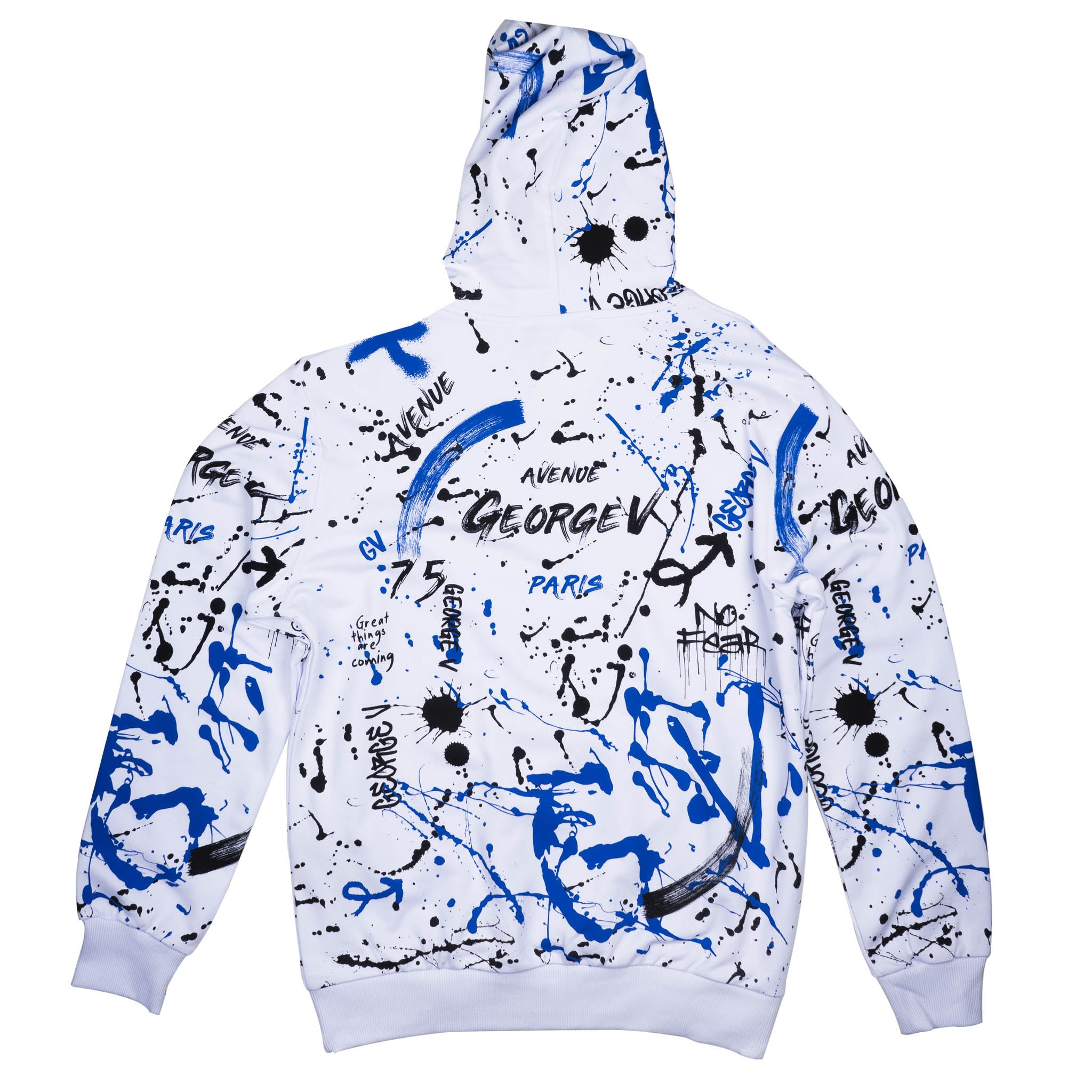 GEORGE V PAINT SPLATTERED BEDAZZLED HOODIE WHITE/BLUE[SAX] - GV-2419