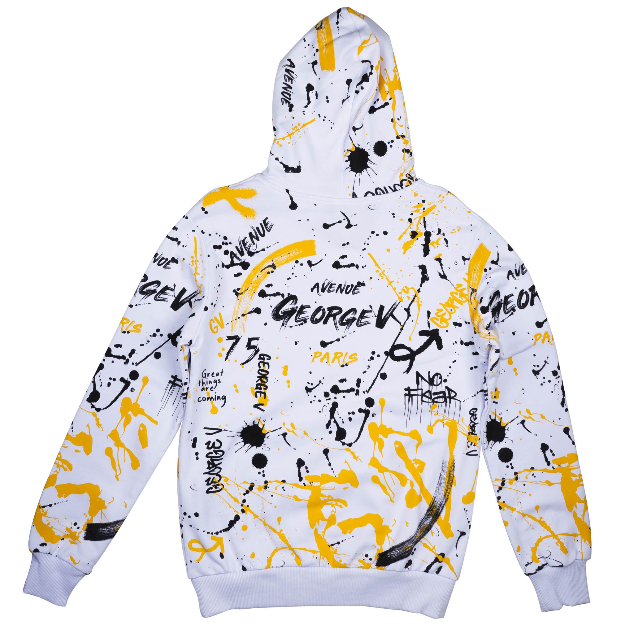 GEORGE V PAINT SPLATTERED BEDAZZLED HOODIE WHITE/GOLD - GV-2419