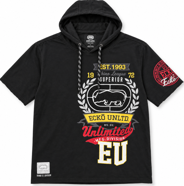 ECKO UNLTD S/S HOODIE SHIRT BLACK - EO15K1802