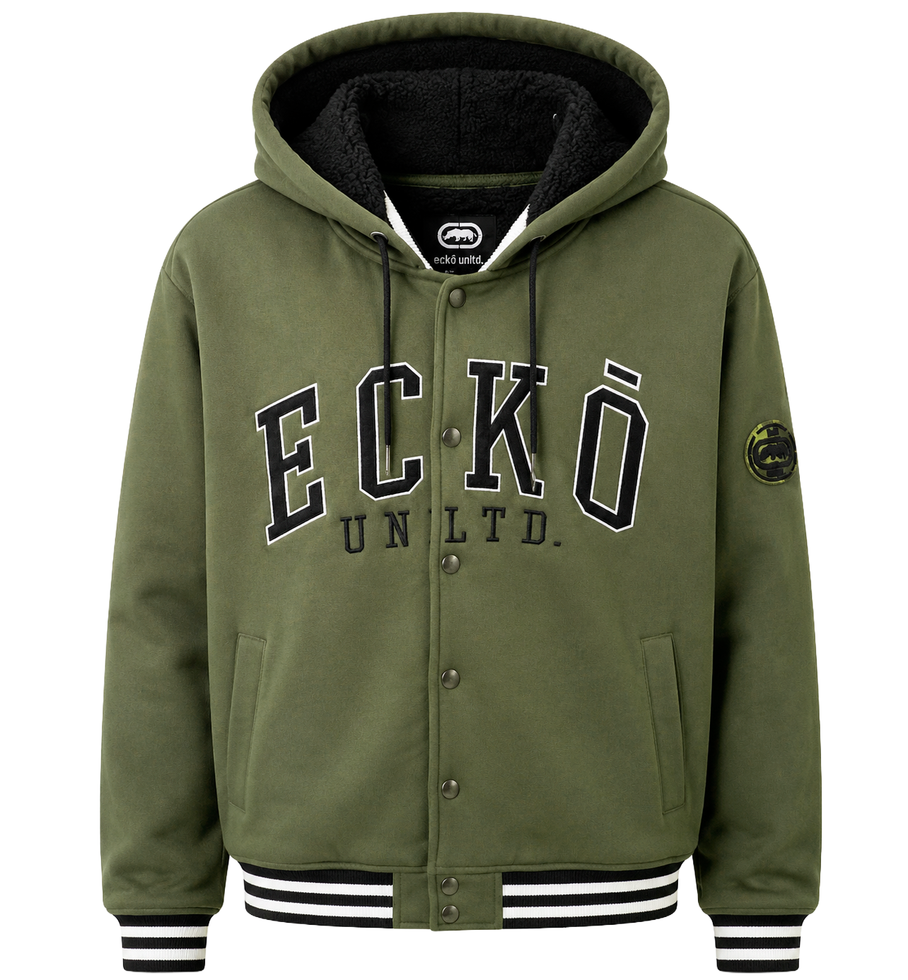 ECKO UNLTD SHERPA HOODIE VARSITY JACKET OLIVE - EO35O748