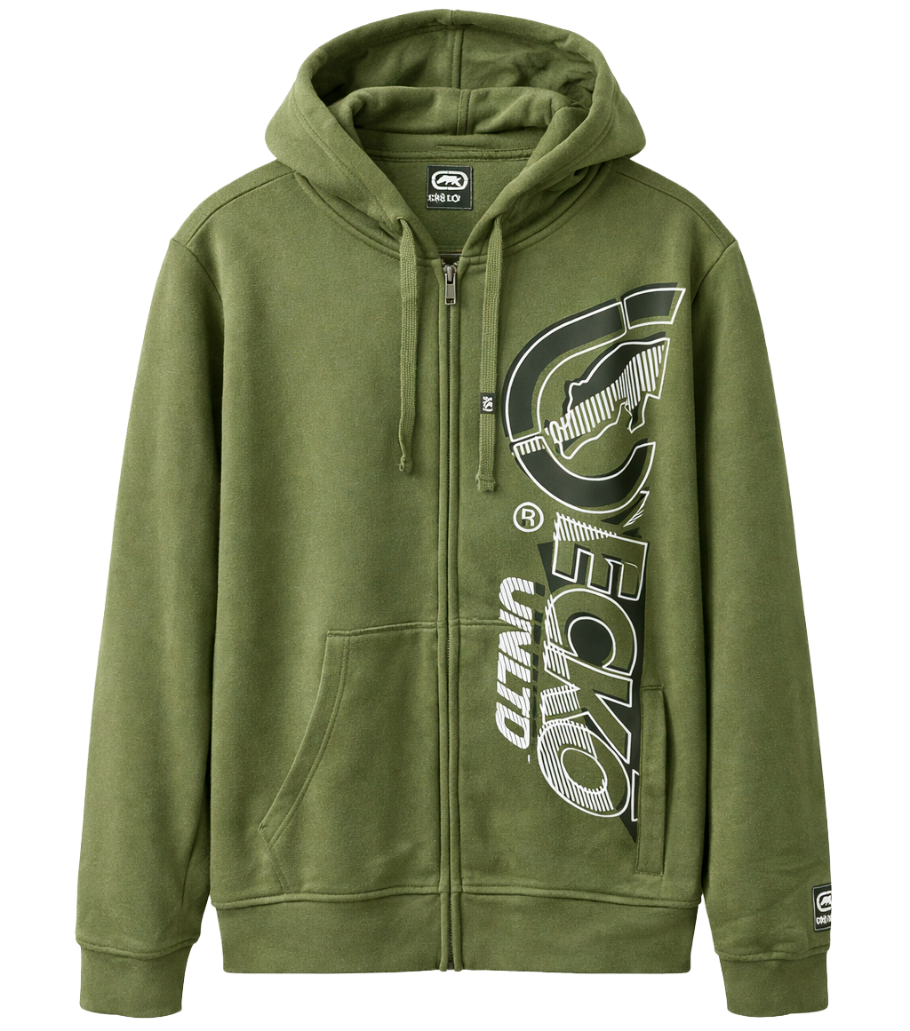 ECKO UNLTD FLEECE ZIP HOODIE JACKET OLIVE - EO34H1259