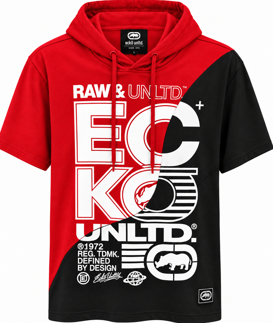 ECKO UNLTD S/S HOODIE SHIRT TRUE RED BLACK - EO15K1539