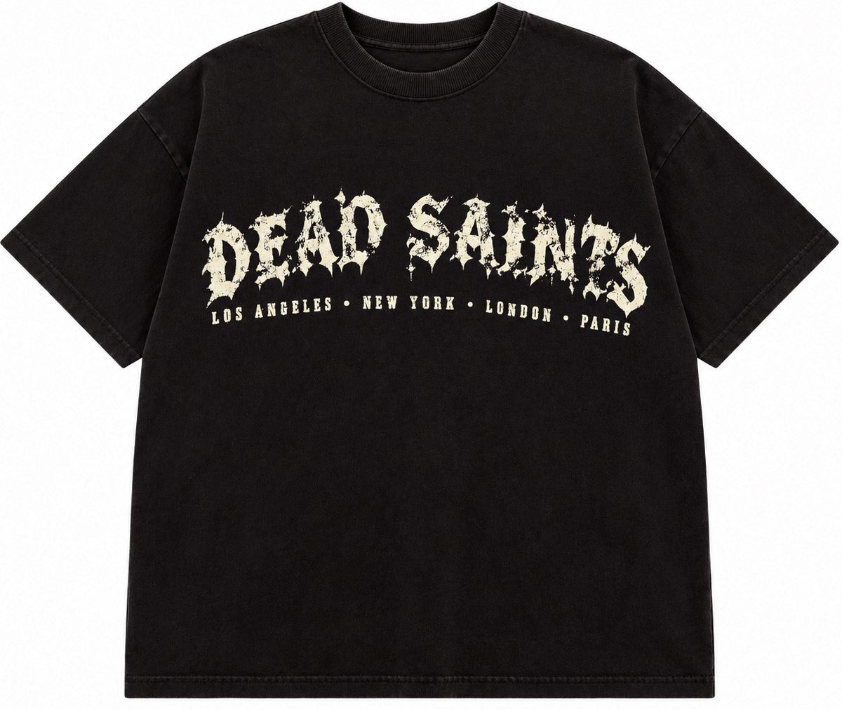 PREMIUM PUFF PRINT GRAPHIC T-SHIRT BLACK WASH - DEAD SAINT REAPER