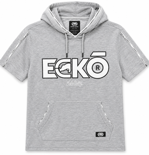 ECKO UNLTD S/S HOODIE SHIRT GREY HEATHER - EO15K1957