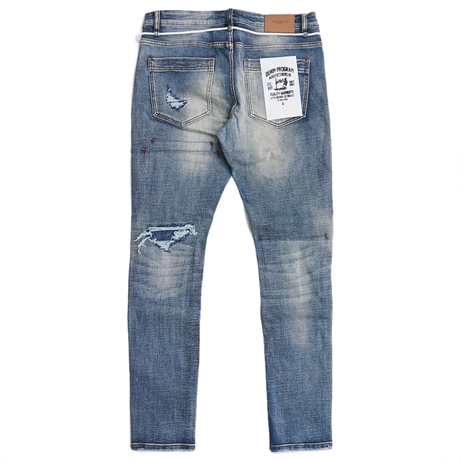 LIFTED ANCHOR DISTRESSED JEANS WITH PATCHES INDIGIO - LAFA221-6