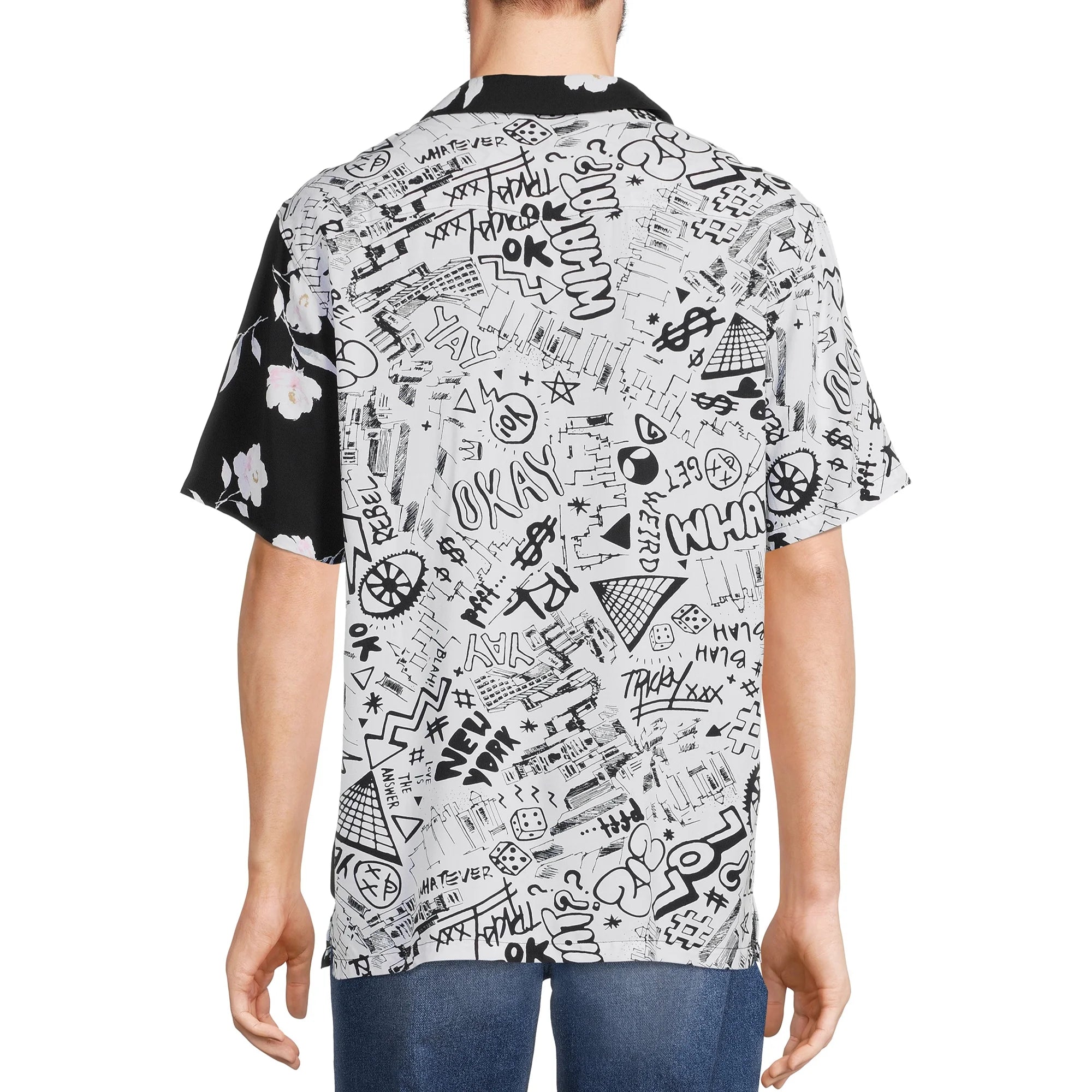 NO BOUNDARIES S/S BUTTON DOWN BLK/WHT FLORAL - NB23100073079B