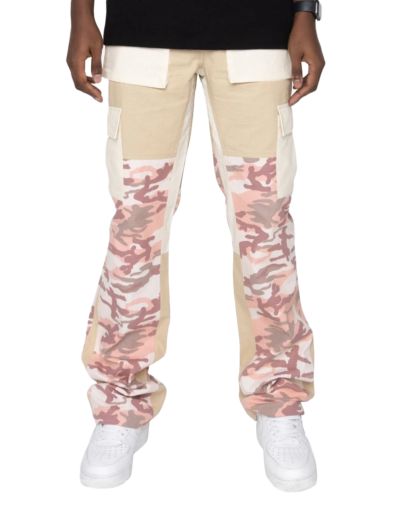 EPTM STACKED CARGO PANTS KHAKI/CAMO PINK - EPTM030