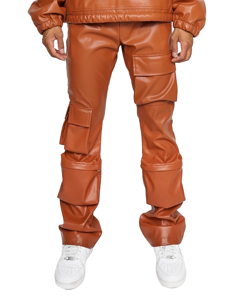 EPTM STACKED PLEATHER CARGO PANTS CLAY - EPTM011