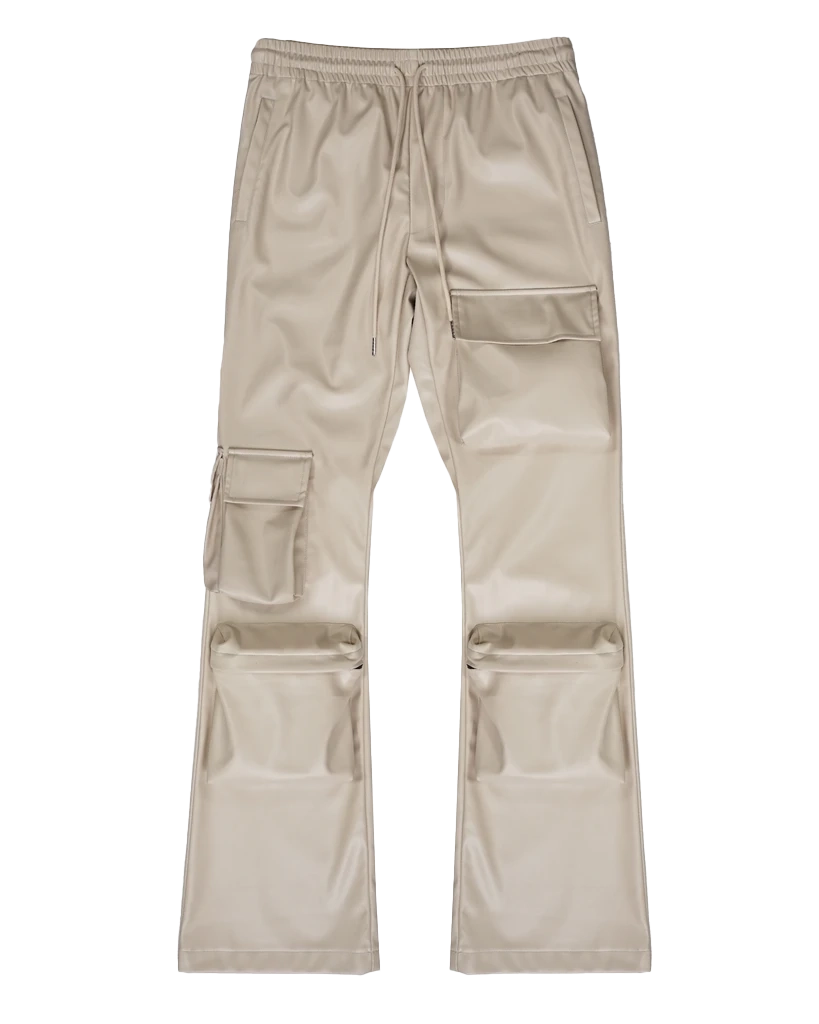 EPTM STACKED PLEATHER CARGO PANTS CREAM - EPTM034