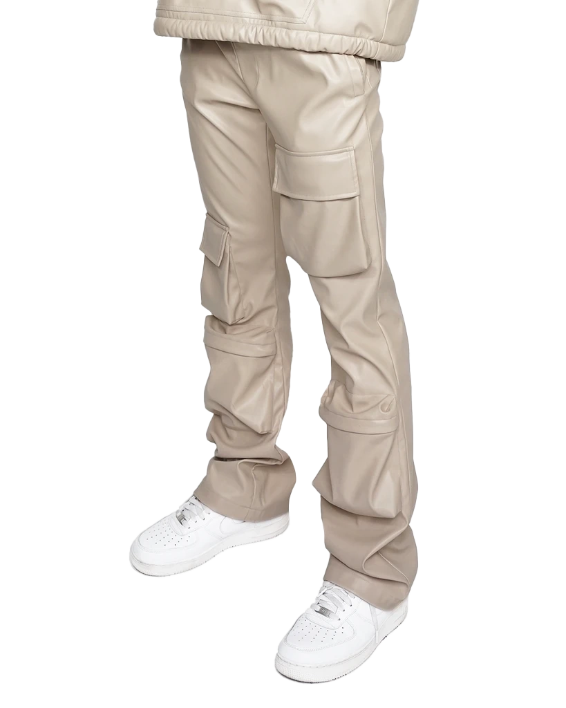 EPTM STACKED PLEATHER CARGO PANTS CREAM - EPTM034