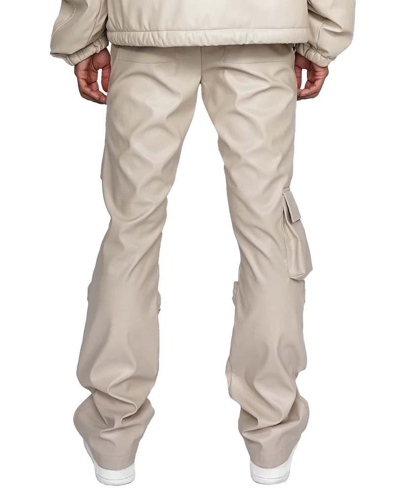 EPTM STACKED PLEATHER CARGO PANTS CREAM - EPTM034