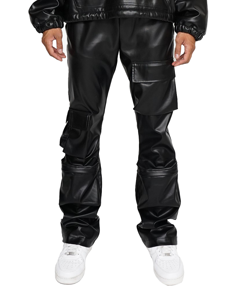 EPTM STACKED PLEATHER CARGO PANTS BLACK - EPTM037