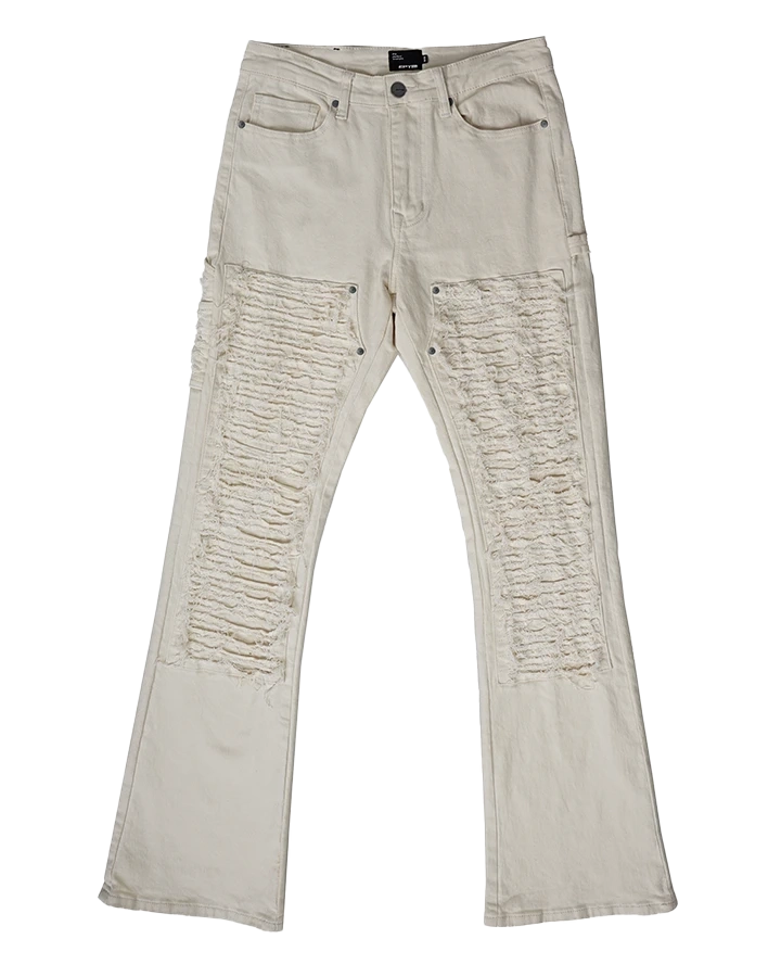 EPTM DISTRESSED STACKED JEANS CREAM - EPTM024