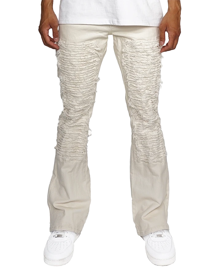 EPTM DISTRESSED STACKED JEANS CREAM - EPTM024