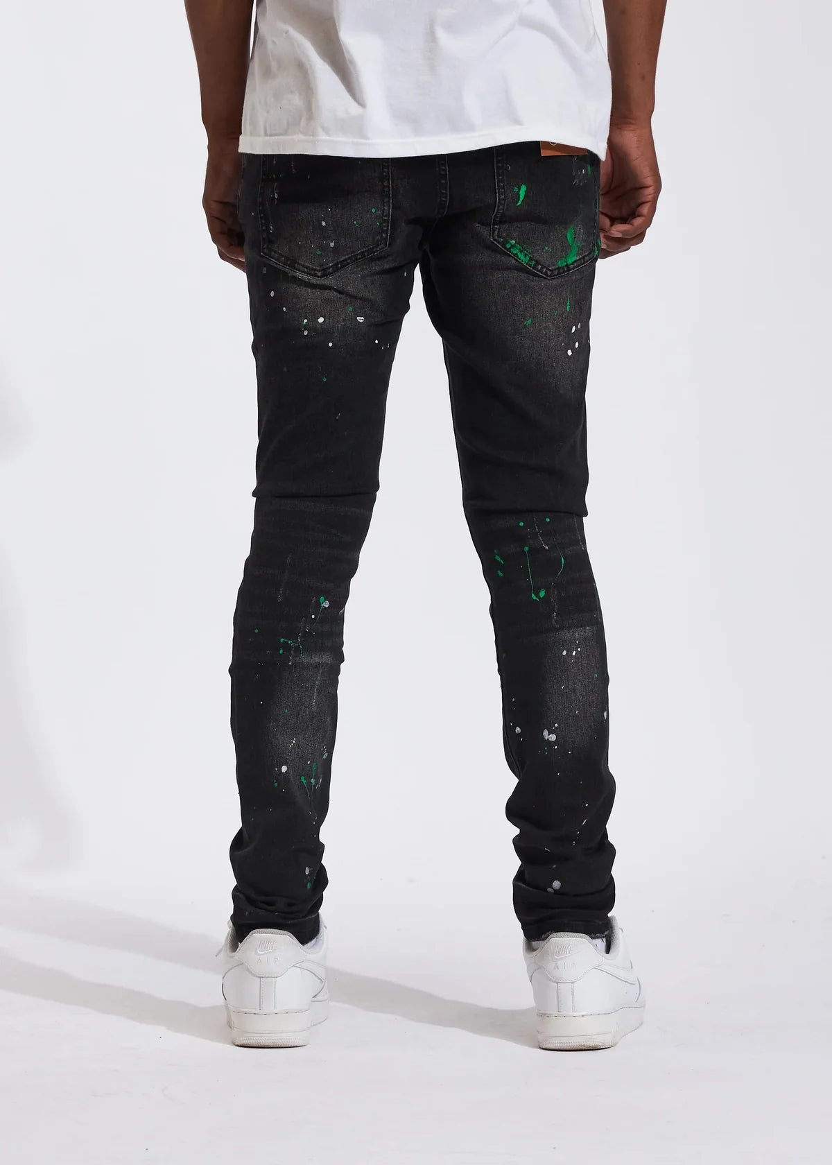 CRYSP DENIM DISTRESSED PAINT SPLATTERED JEANS BLACK - CRYSPSP221-115