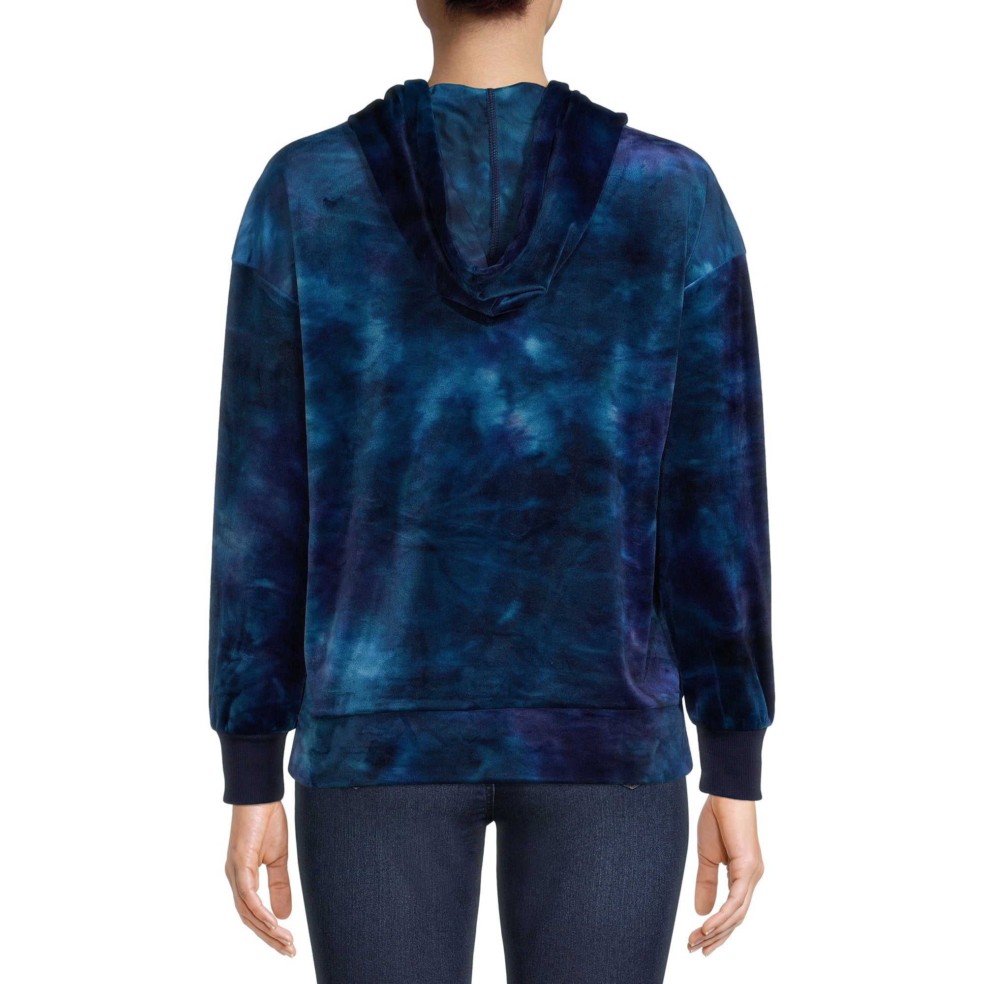 WOMENS TIME & TRUE VELOUR HOODIE NAVY TIE DYE - TT43100081186