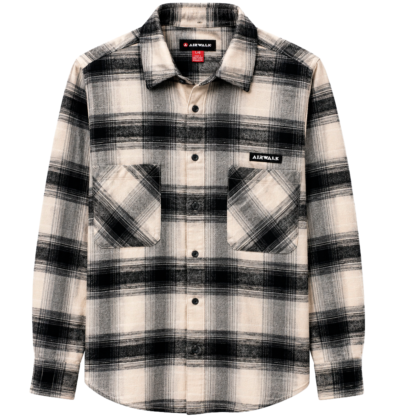 AIRWALK L/S B/D FLANNEL CREAM BLACK - AWM0211USW