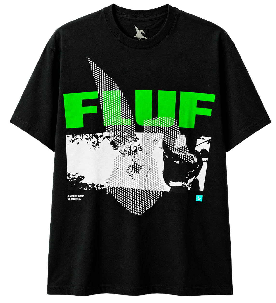 FLUF WORLD MENS T-SHIRT BLACK/GREEN - GRAPHIC LOGO