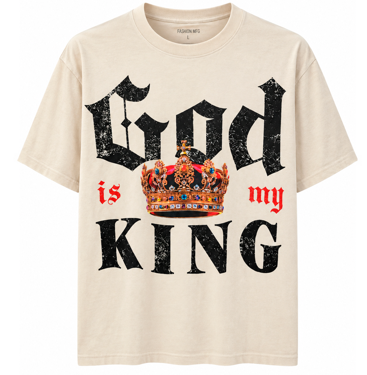 FASHION NOVA MEN'S T-SHIRT BEIGE - GOD KING