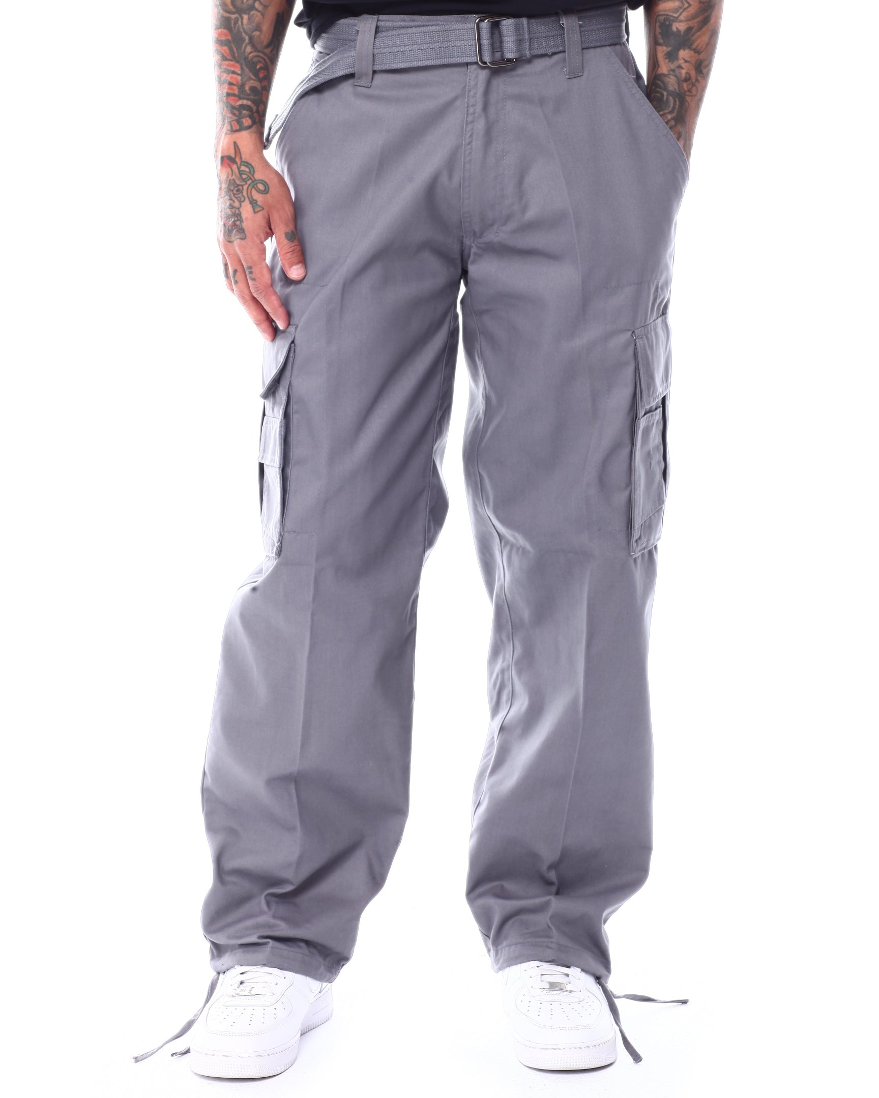 CARGO TWILL PANTS WITH BELT - GREY