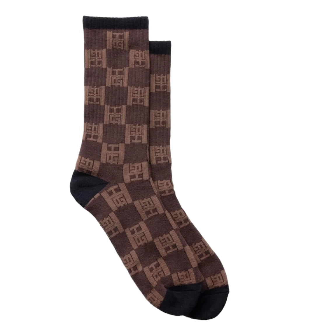 HONOR THE GIFT MONOGRAM RIBBED SOCKS BROWN - HTG240385