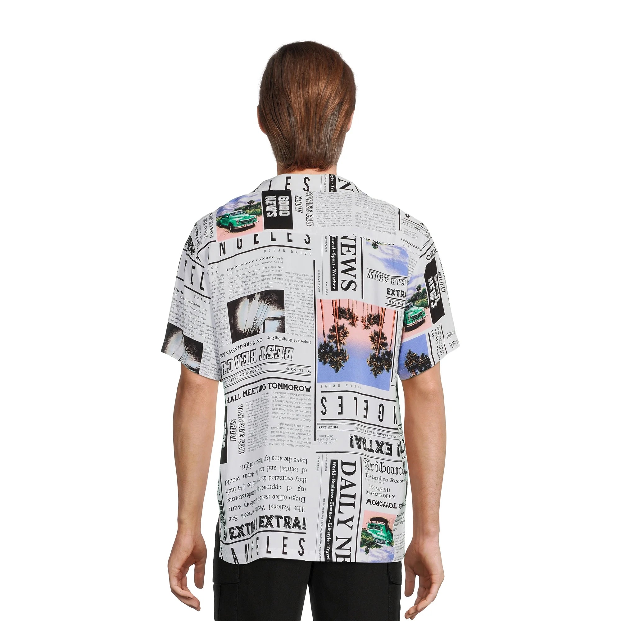 NO BOUNDARIES S/S BUTTON DOWN WHITE NEWSPAPER - NB14100095928B