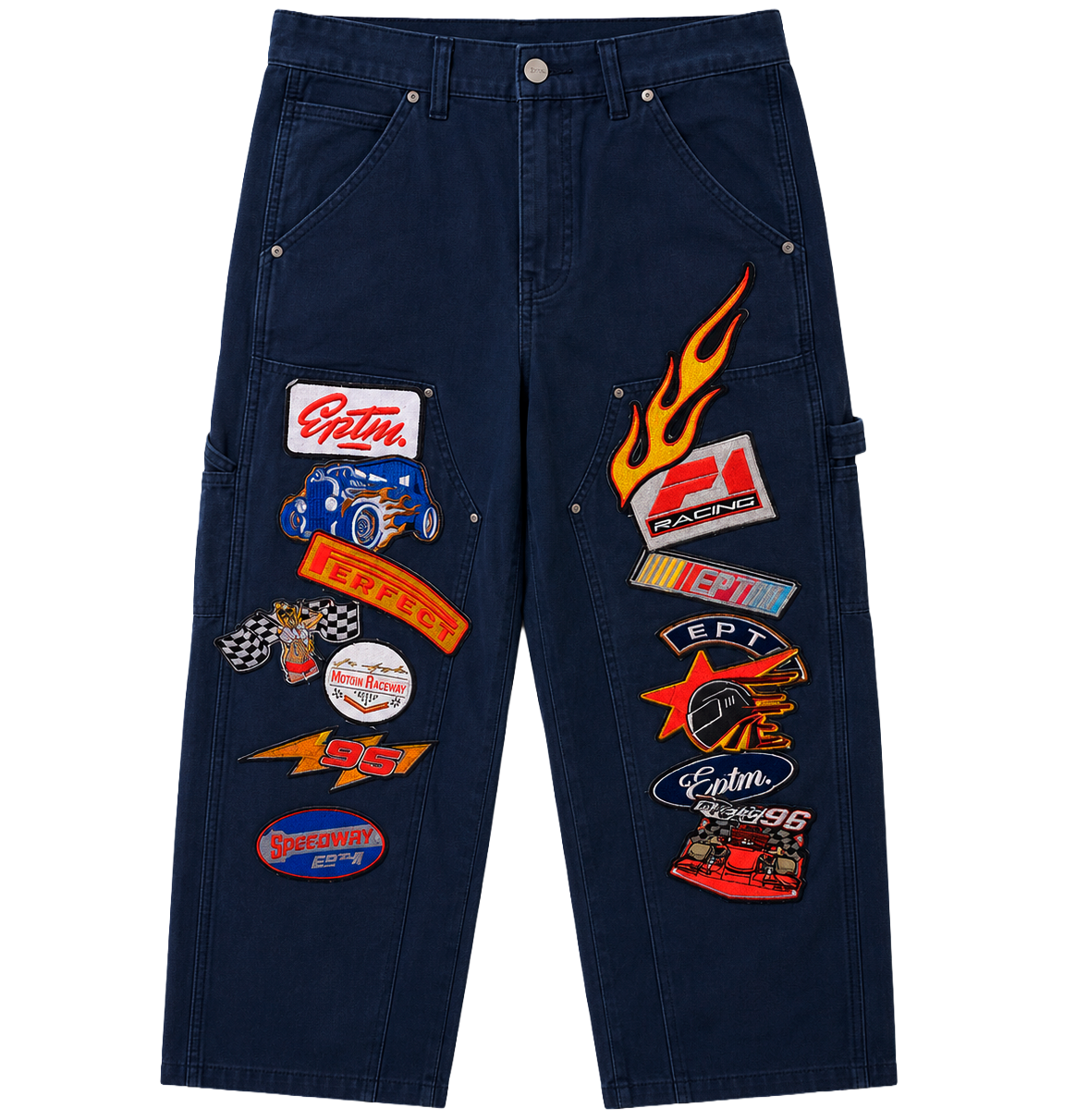 EPTM WIDE LEG DENIM CARGO PANTS NAVY - TURBO CARPENTER