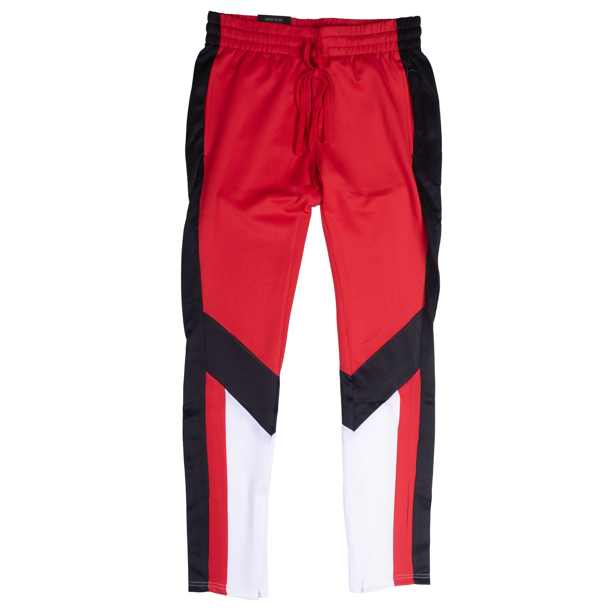 12 AM NATION COLOR BLOCK TRACK PANTS RED/BLACK/WHITE - 89213