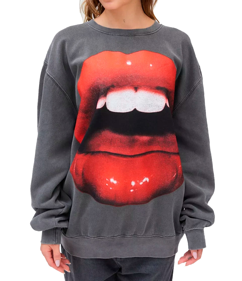 UNISEX URBAN OUTFITTERS CREWNECK CHARCOAL - LIPS