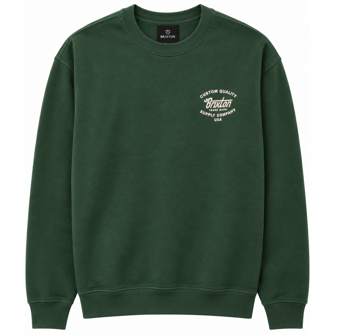 BRIXTON FLEECE CREWNECK DARK GREEN - LOGO