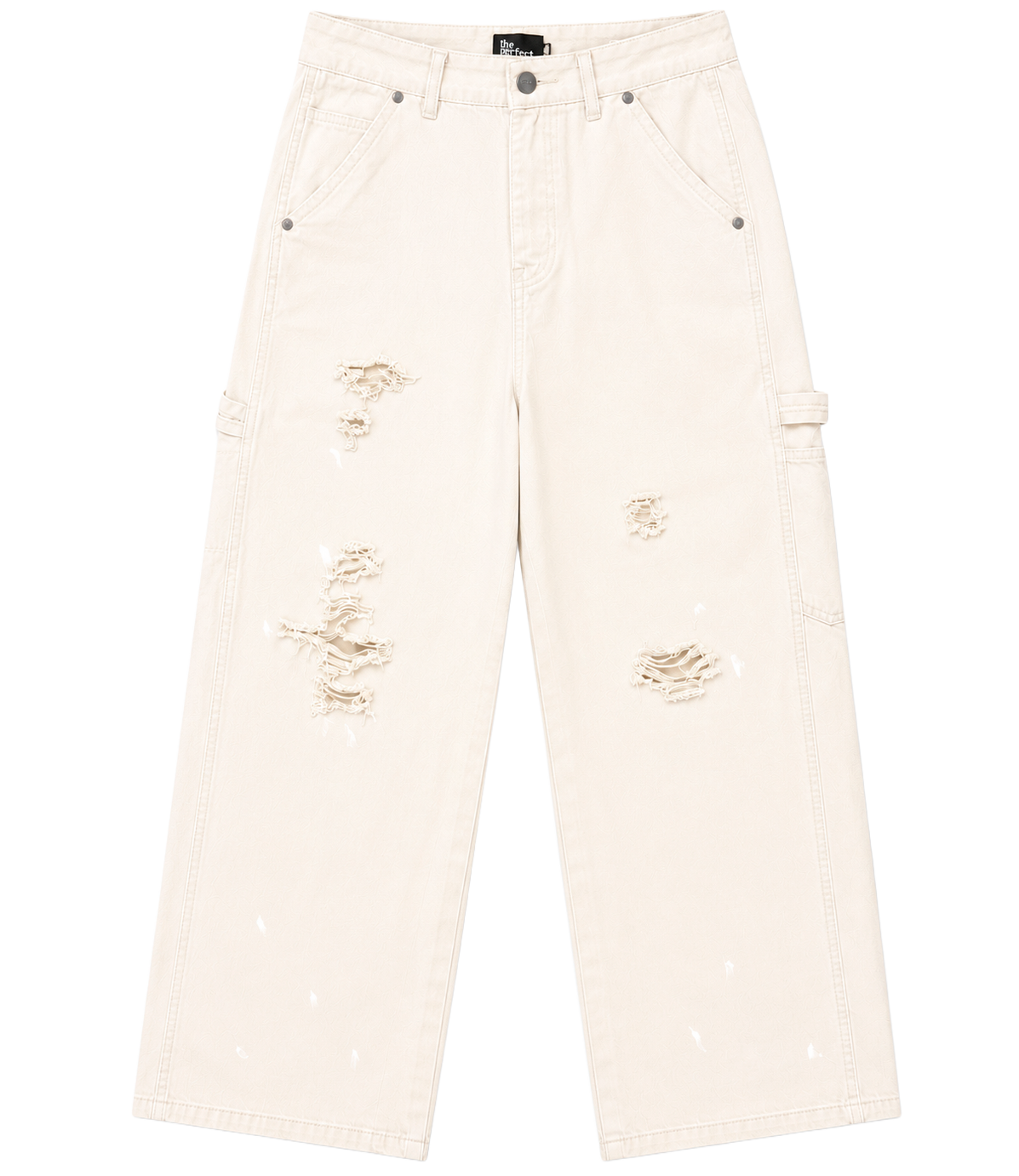 EPTM WIDE LEG DENIM CARGO PANTS CREAM - VINTAGE CARPENTER