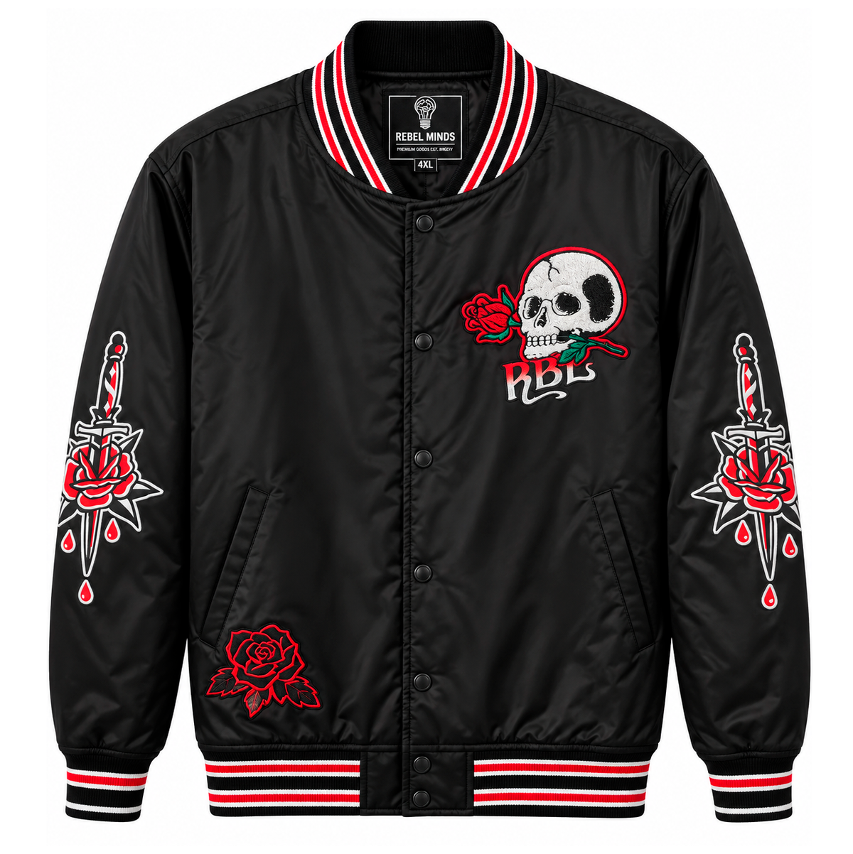REBEL MINDS PLUS SIZE VARSITY JACKET BLACK - 142-524T