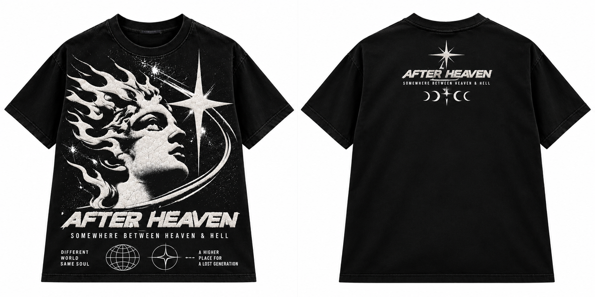 PREMIUM PUFF PRINT GRAPHIC T-SHIRT BLACK WASH - AFTER HEAVEN