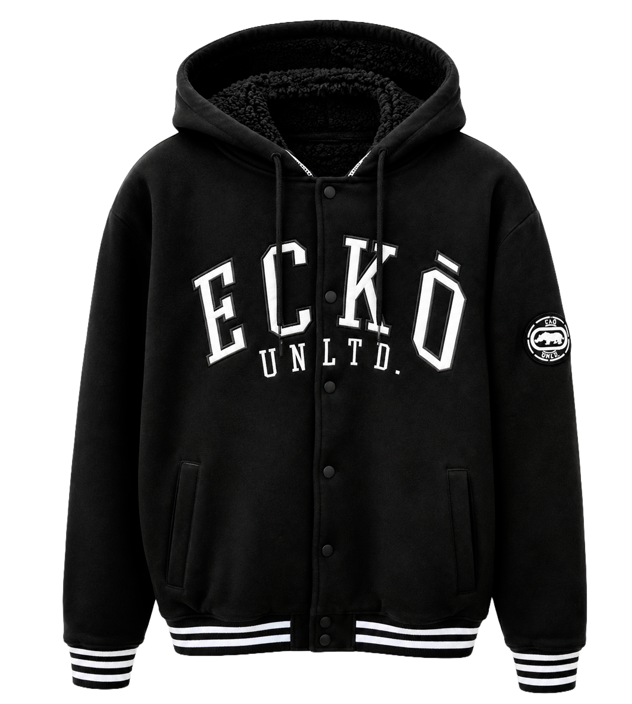 ECKO UNLTD SHERPA HOODIE VARSITY JACKET BLACK - EO35O748