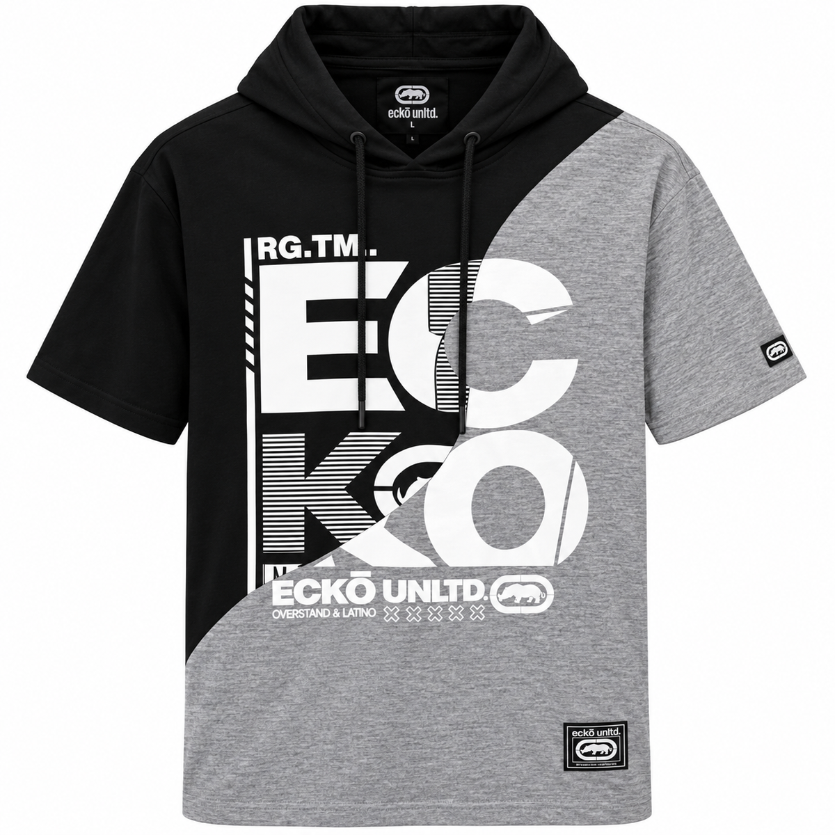 ECKO UNLTD S/S HOODIE SHIRT BLACK/GREY MARLED - EO14K1539B