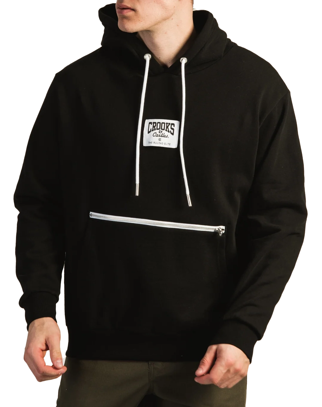 CROOKS & CASTLES ZIP POUCH HOODIE BLACK - 4I10102