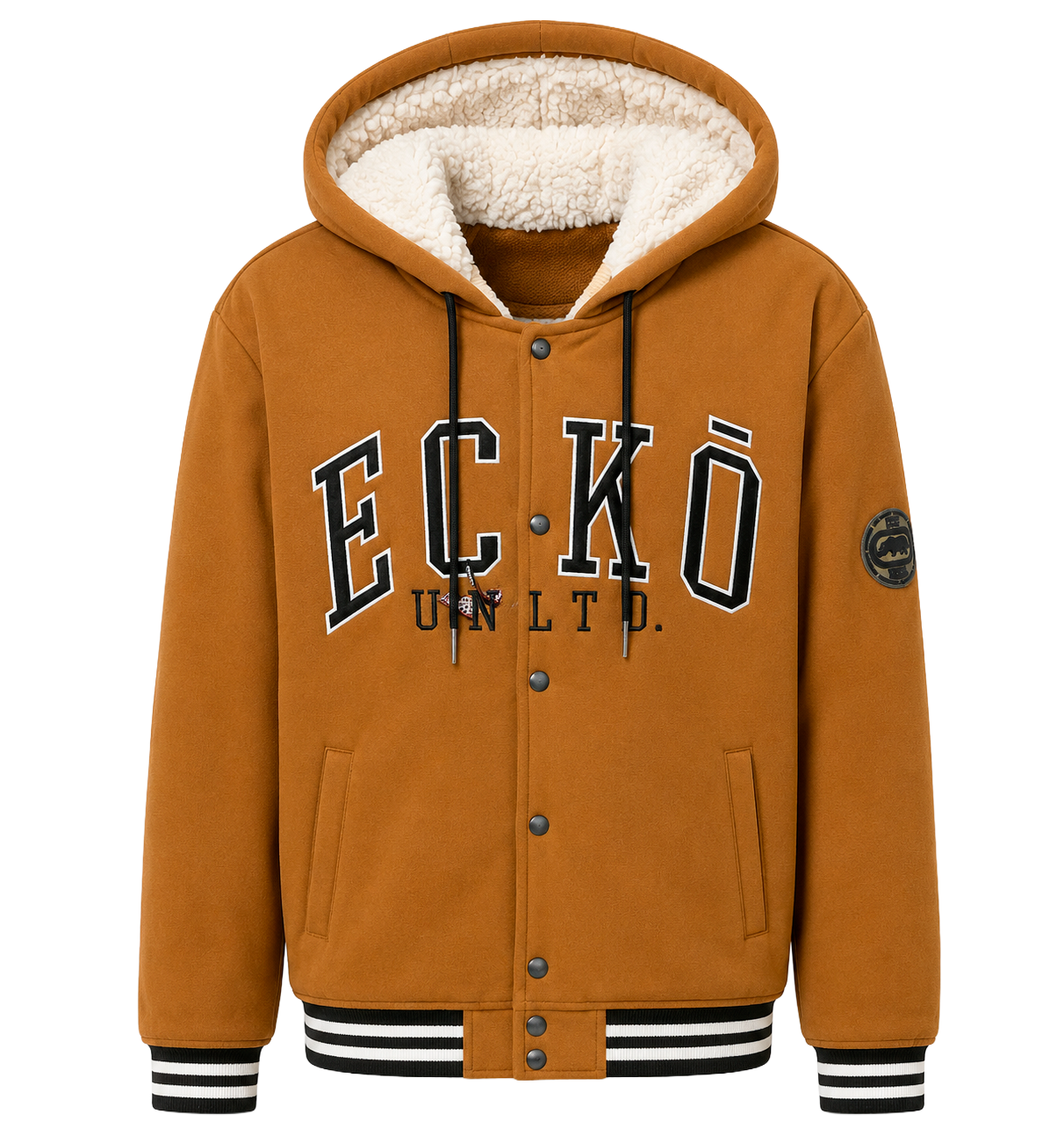 ECKO UNLTD SHERPA HOODIE VARSITY JACKET NEW BROWN - EO35O748