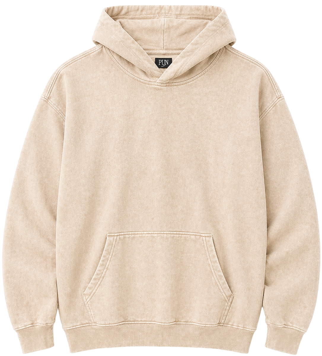 RINGSPUN ACID WASH HOODIE BEIGE - 341-301