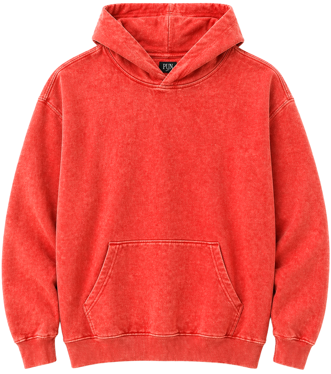 RINGSPUN ACID WASH HOODIE RED - 341-301