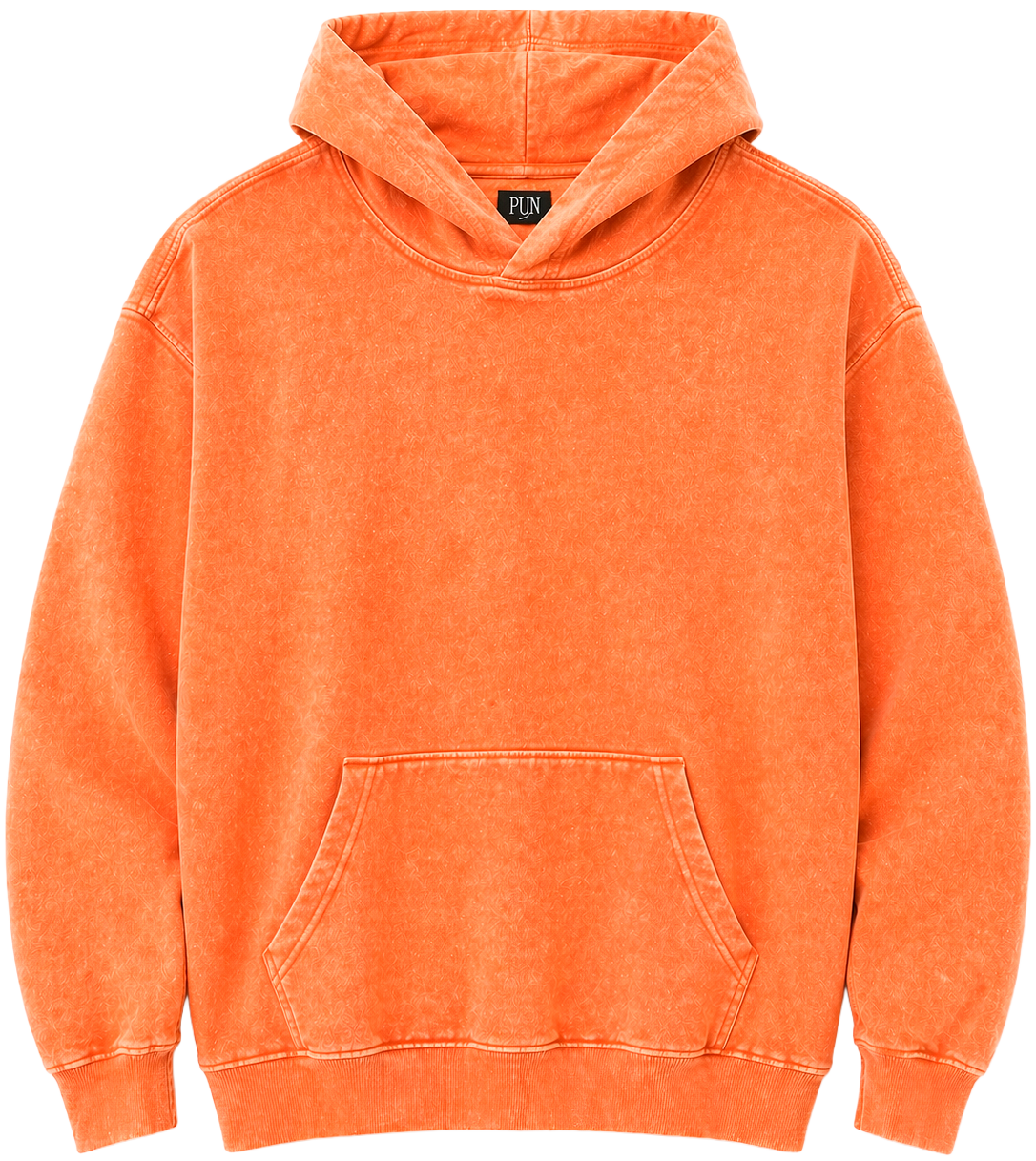 RINGSPUN ACID WASH HOODIE ORANGE - 341-301
