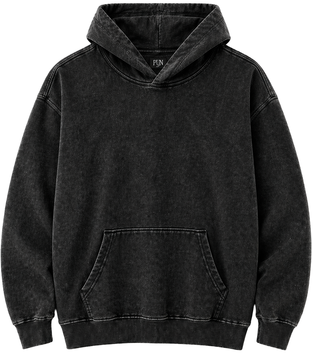 RINGSPUN ACID WASH HOODIE BLACK - 341-301