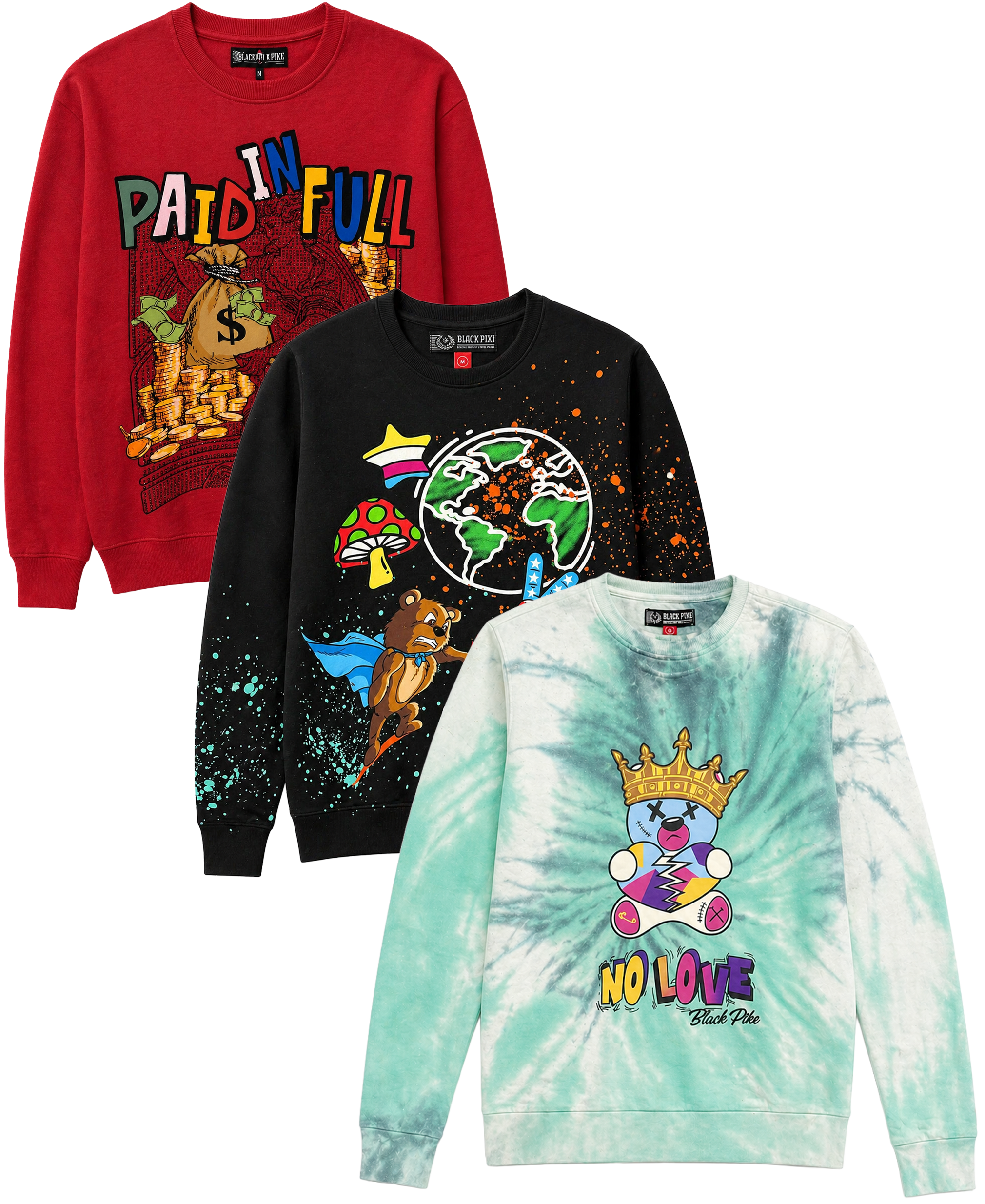 BLACK PIKE ASSORTED GRAPHIC CREWNECK ASST - BPCRWA