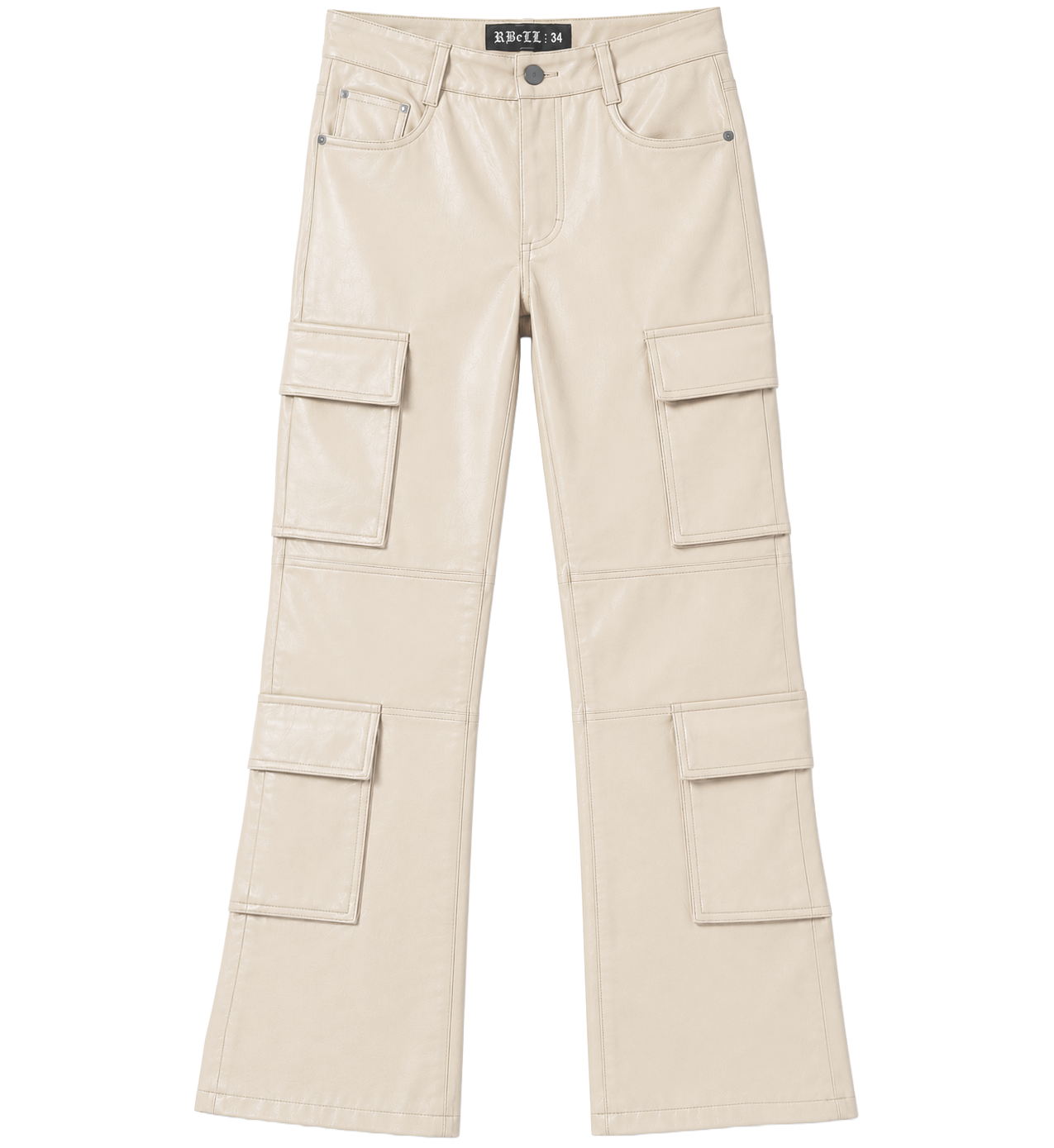 R3BEL STACKED FAUX LEATHER CARGO JEANS CREAM - 632-692