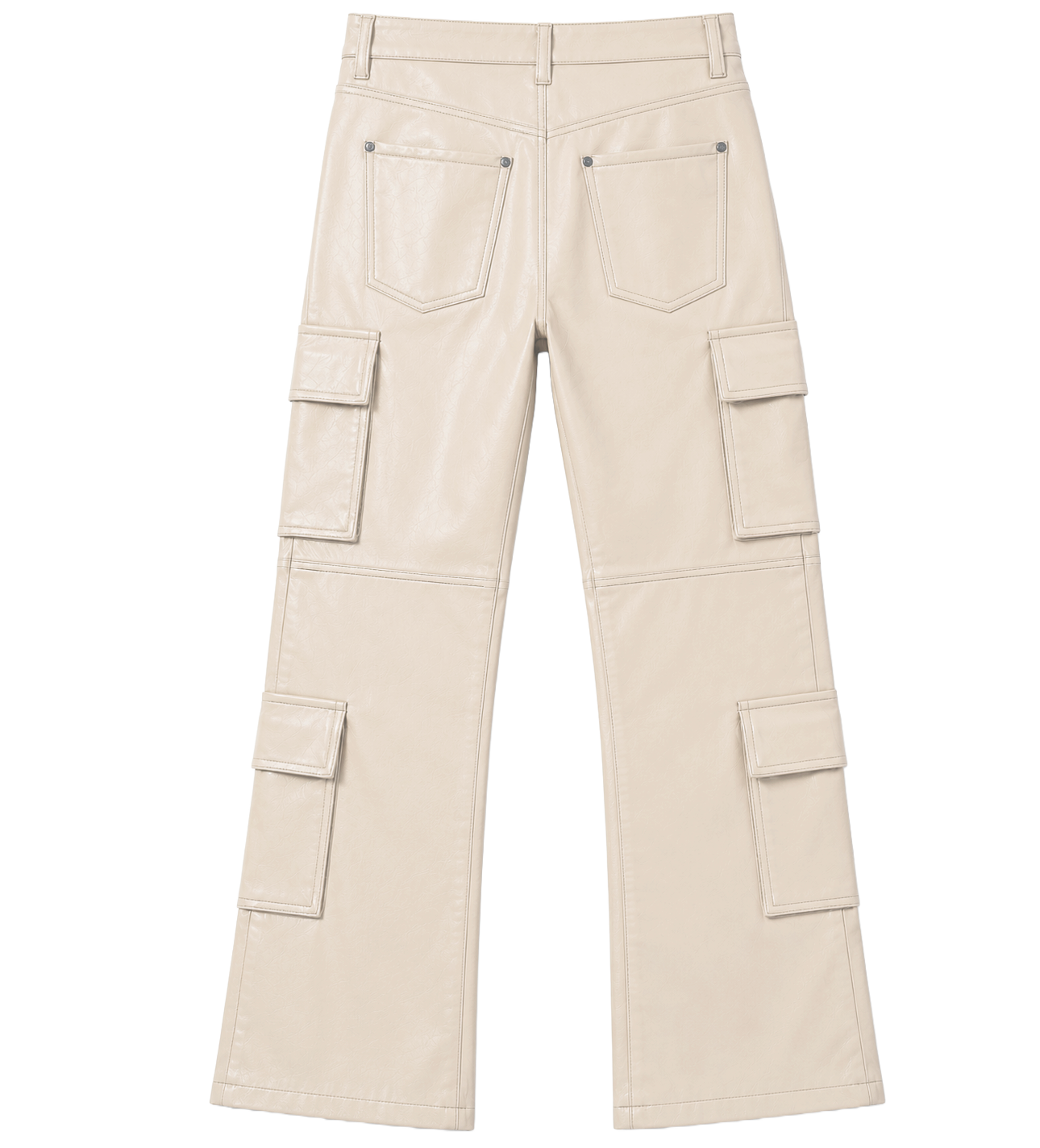 R3BEL STACKED FAUX LEATHER CARGO JEANS CREAM - 632-692